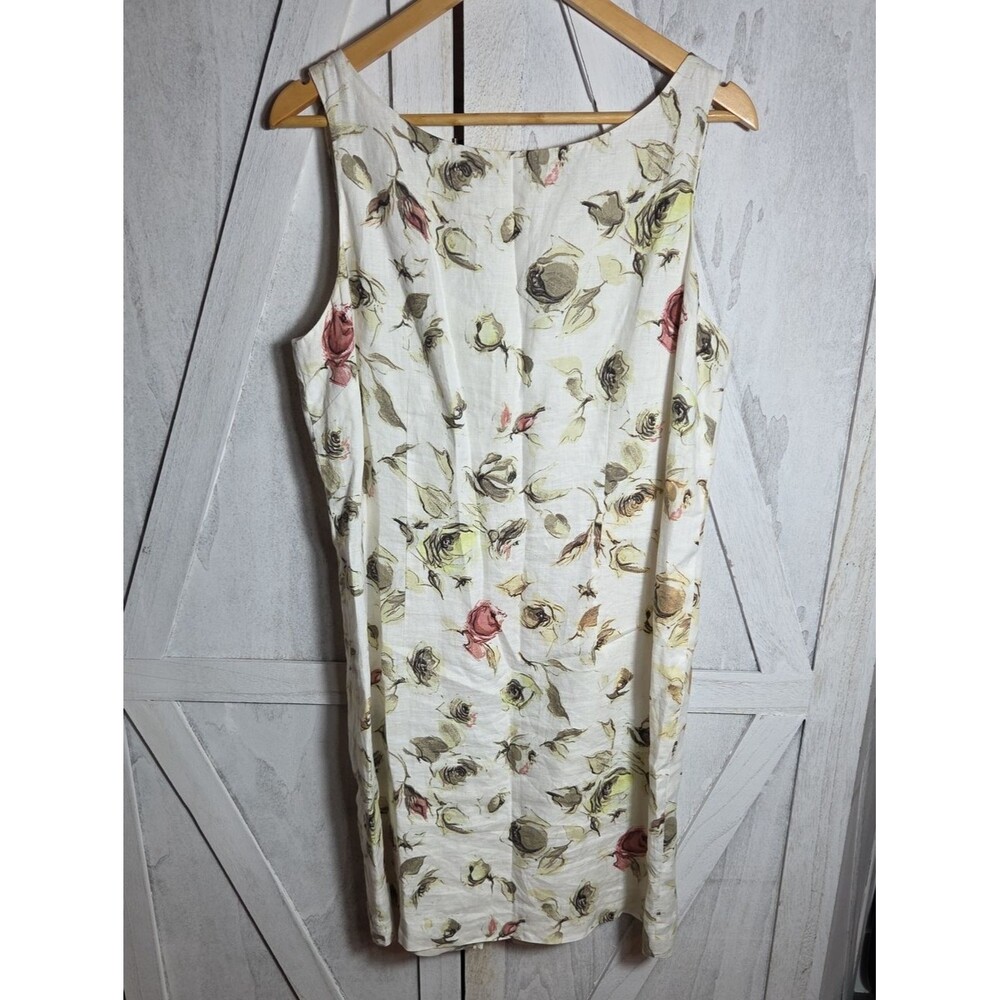 Casual Corner 100% Linen Floral Shift Dress Size 14
